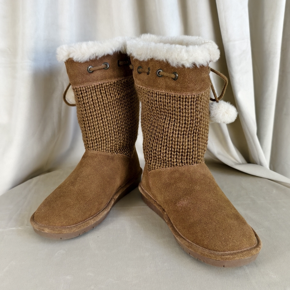 Bear Paw Brown Knit and Genuine Shearling Winter Boots